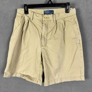 Polo Ralph Lauren‎ Mens Tyler Shorts Size 31 Khaki Tan Pleated Chino Cotton
